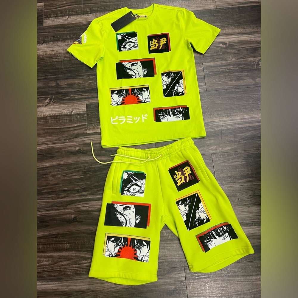 Black Pyramid Neon Green Graphic Athletic Shorts